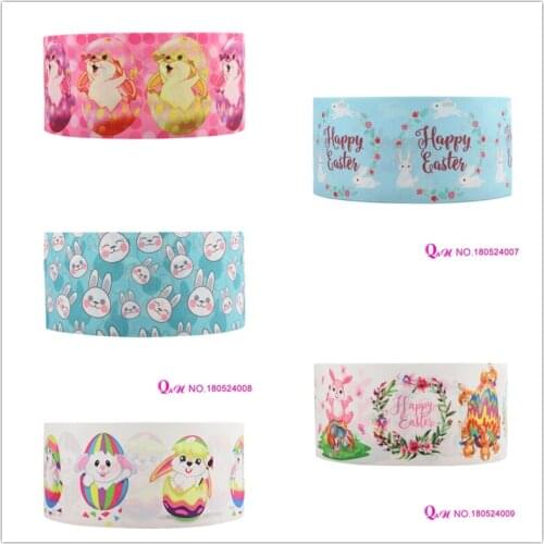 Q&N ribbon 50Yards 16mm 22mm 25mm 38mm 75mm Easter Day Grosgrain/FOE Ribbons for DIY Bow Craft Wedding Easter egg Decoration