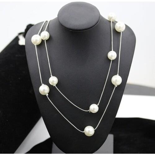 Luxury Double Chains Big Simulated Pearl Graceful Lady Necklace Fashion Necklace for Women Jewelry (around 72cm)