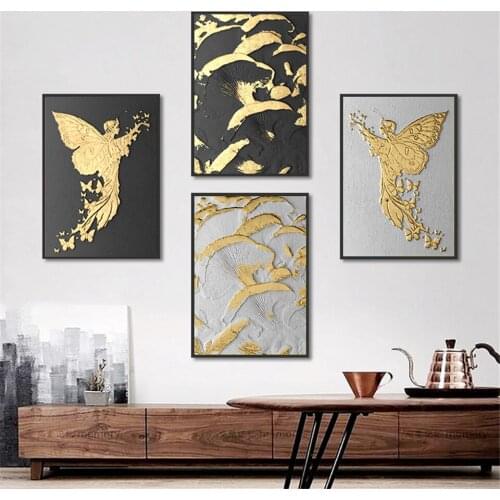 Modern Gold Foil Butterfly and Birds Poster Home Decor Canvas Painting Luxury Minimalist Art Poster and Print for Living Room