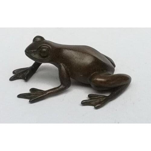 YIZHU CULTUER ART Signature Collection Old China Bronze Carving Lovely Frog Statue Paperweight Family Decoration Gift