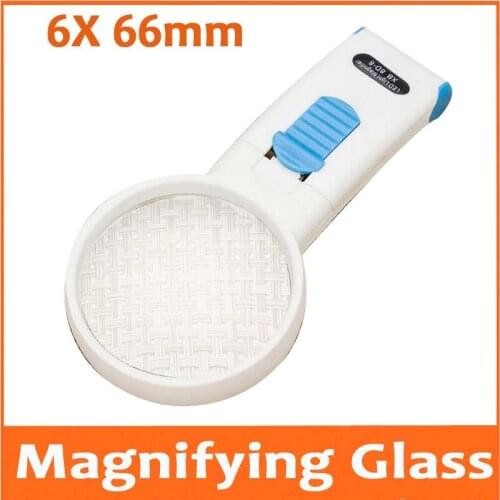 6X 66mm LED Light Magnifier Illuminated jewelry antiques Appreciation Reading Handheld Magnifying Glass for Old Man Children