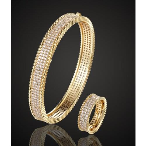 Zlxgirl jewelry full round mirco pave zircon copper bangle with ring Jewelry set Love Bangle women Anniversary Jewelry sets