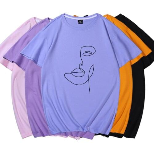 Abstract Face Graphic Tee Couple Women Harajuku Summer T-shirt 2020 Casual Print Tops Women Loose Cotton Short Sleeve T-shirt