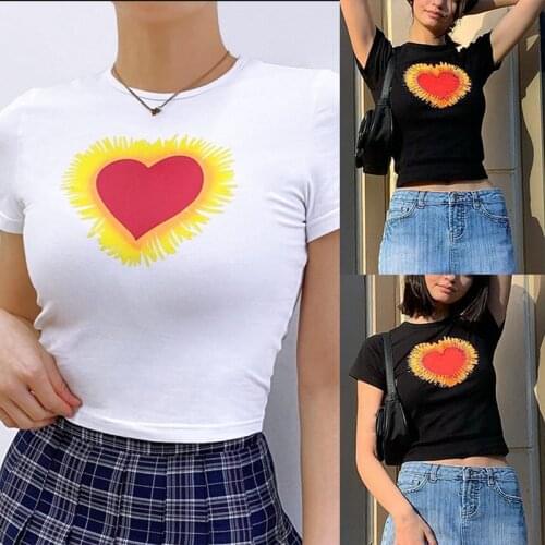 Womens Fashion Love Print Slim Short Sleeve T-Shirt Tops