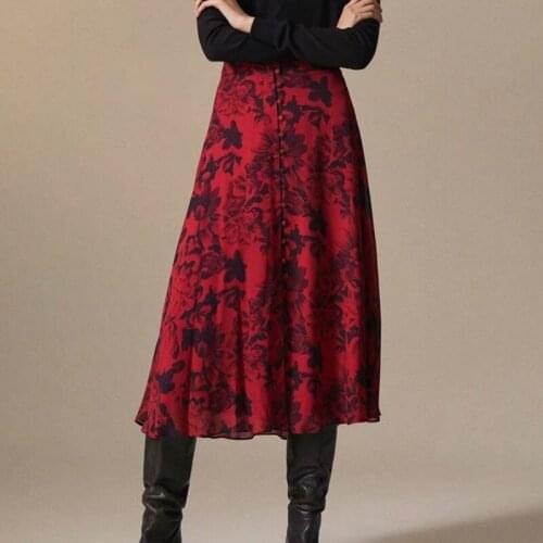 Floral Print Skirt Vintage Women Summer Prints Skirt Elegant Knee-Length Empire Moda Mujer 2020 Ruffles A-Line Street Wear