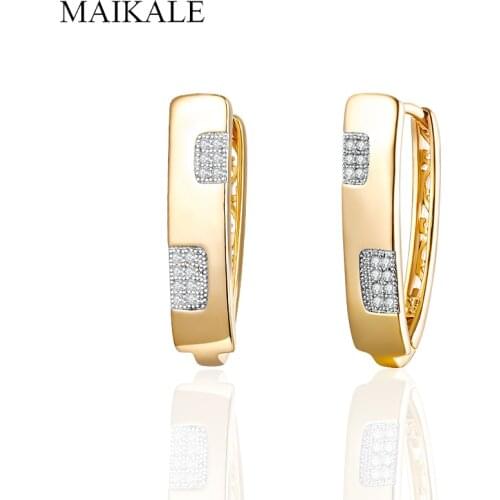 MAIKALE Classic Micro Inlay Cubic Zirconia Gold Stud Earrings Square Lattice Earrings for Women Jewelry Brincos Simple Gift