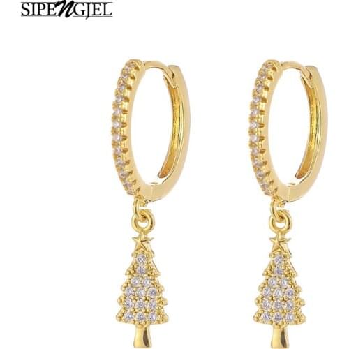 New Fashion Cubic Zircon Christmas Tree Hoop Earrings For Women Christmas Jewelry Cute Accessories Gift