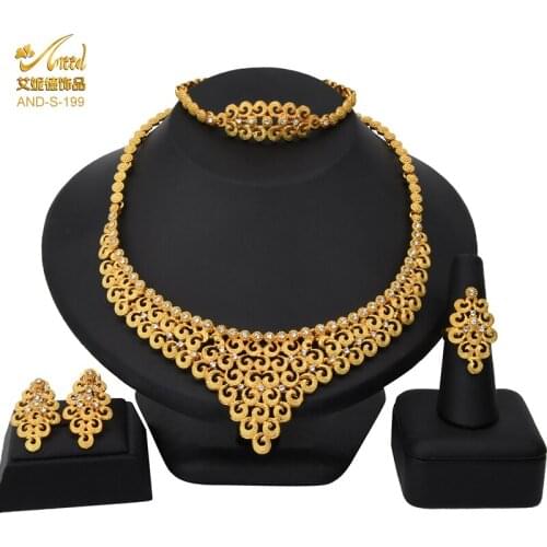 Gold 24K Necklace Jewelry Sets For Women Rings India Nigeria Party Wedding Gifts African Bracelet Earring Exquisite Accessories