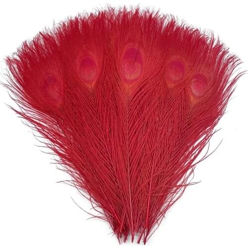 10/20Pcs/lot red peacock feather for craft plume Diy christmas feathers for jewelry making Decoration wedding accessories25-32CM