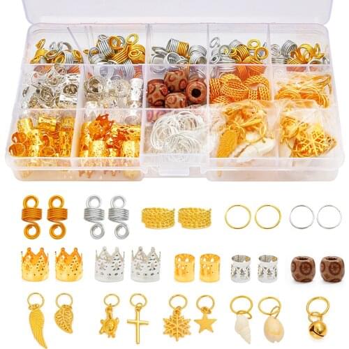 165Pcs/Set Gold Silver Hair Ring Braid Dreadlocks Bead Hair Cuffs Pendant Dread Tube Charm Dreadlock Accessaries Extension