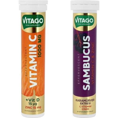 2 Packet - Vitago Vitamin C + Vitago Sambucus, 20 pcs. Effervescant Tablet per packet