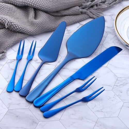 4/7PCS Stainless Steel Gold Cake Shovel Fruit Forks Set With Pie Pizza Cheese Knife Pastry Server Cake Bread Divider Cutter Tool