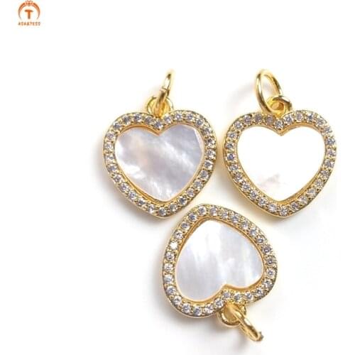 5pcs Heart Pendant Mother of Shell Pearl Pendant Charm CZ Micro Pave White Shell Pendant Necklaces For Women Jewelry Set Finding