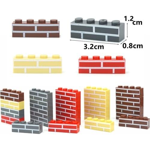 62-64PCS Wall Bricks Thick 1*4 L Dots DIY Building Block MOC City Accessories Door Window Construction thick brick wall