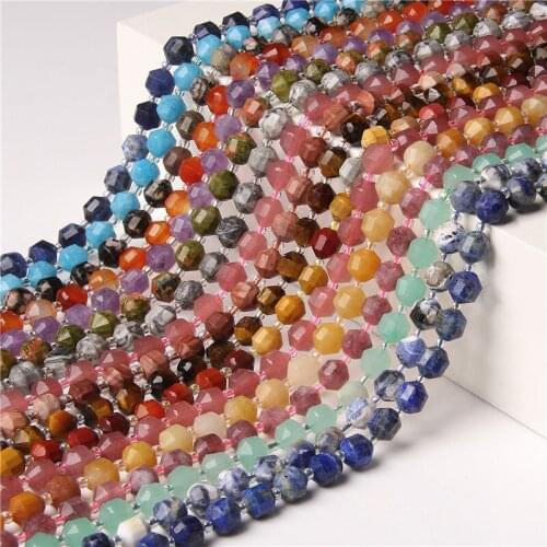 7.5'' 8MM 10MM Natural Faceted Gem Stone Quartz Beads Loose Energy Column Spacer Beads for Jewelry Making Bracelets Accessories
