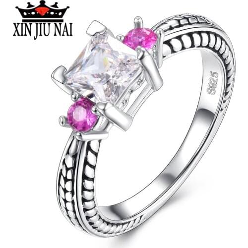 Black vintage rings For Women Ruby pink gemstone 1.5 ct AAA Zircon jewelry 925 Thai silver ring wedding engagement women rings