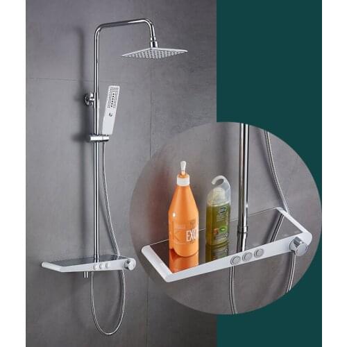 Black White Luxury black shower set Big shower faucet press button control black&Silver Shower faucet Bathtub shower mixer shelf