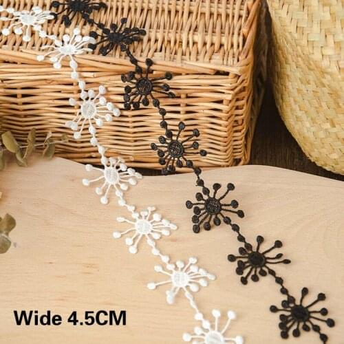 4.5CM Wide White Black Fabric Flower Lace Ribbon Trim For Dress Neckline Decor Diy Crafts Lace For Needlework