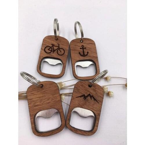 Wooden Openers Key Chain Mountain Deer Bike Anchor Bottle Opener Keychain Wood Gifts Beer Accessories
