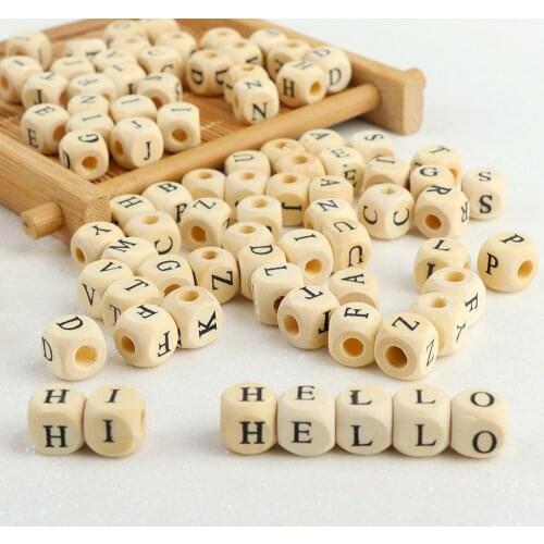 100pcs/lot Square Wooden Alphabet Letter Number DIY Beads Baby Smooth Teether For Jewelry Making Accessories 10mm