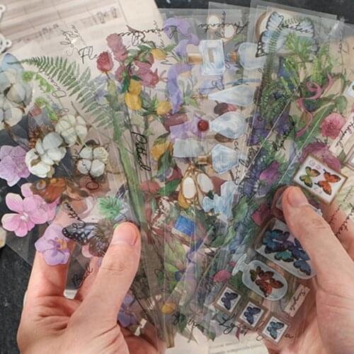 6pcs Vintage plants lemon Cotton Glass bottle PET stickers package DIY diary Journal decoration label sticker album scrapbooking