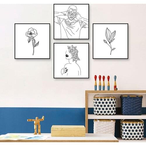 Nordic Print Canvas Painting Modern Abstract Black Line Figure Picture Minimalist Wall Art Poster Home Decoration Bedroom Mural