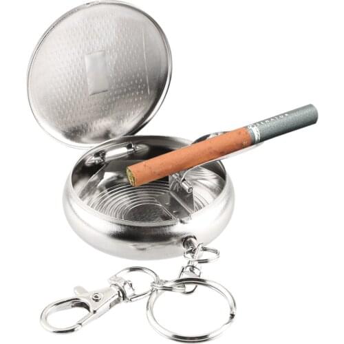 Mini Stainless Steel Pocket Ashtray Vehicle Cigarette Ashtray Portable Ashtray with Key Chain