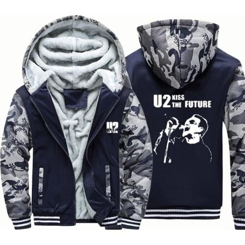 U2 rock band punk windbreak outwear Male coatwarm hoodie man thick Camouflage Sleeve causal winter Jacket hoody men clothes