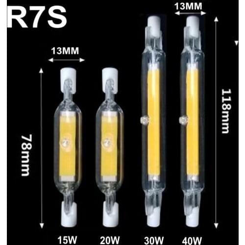 NEW Super Bright LED R7S COB Glass Tube Light Led AC 220V 230V 240V 110V 118mm 30W 40w 78mm 15W 20W LED r7s COB LED lamp light