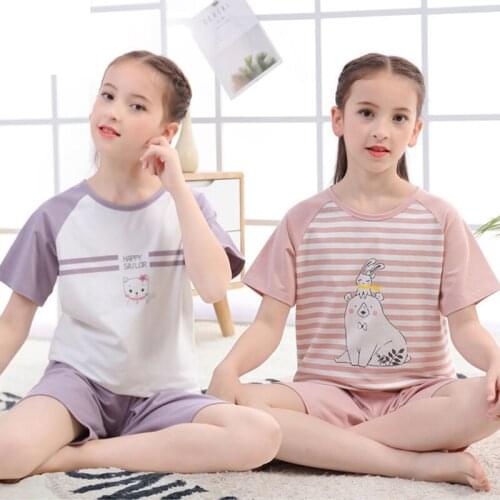 Summer Girls Clothes Boys Sleepwear Short-sleeves Childrens Clothing Sets New Korean Pyjamas Kids Teens Cotton Night Suit