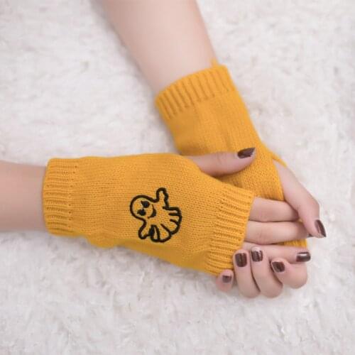 Cute Octopus Print Winter Gloves Female Fingerless Gloves Without Fingers Women Cashmere Warm Gloves Hand Wrist Warmer Mittens