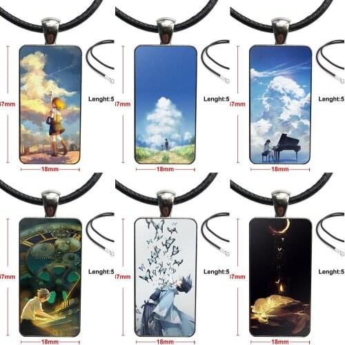 Glass Pendant Necklace Handmade Half Pendant Rectangle Necklace For Women Men Anime Sky Is Crying