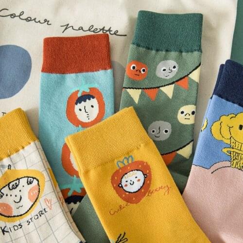 Street Ins Trend Sport Socks Korean Cartoon Funny Color Middle Tube College Wind Sports Socks for Men and Women Colorful Socks