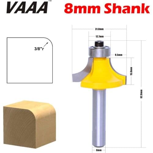 VAAA 1PC 8mm Shank Round Over Edging Router Bit - 3/8" Radius milling cutter endmill for wood