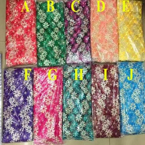 Top quality organza base dyed yarn polyester daisy flower embroidery george lace fabric,10 colors available,XERY-SJ161024B