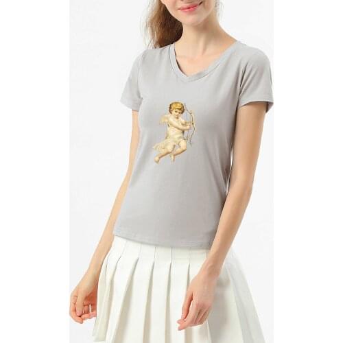 Angel 90s Fashion T Shirt Women Funny Print Short Sleeved V-neck T-shirt Vintage Ullzang Korean Tshirt Harajuku Top Tees Female