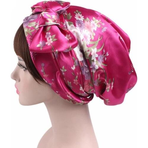 2021 Fashion Print Bow Inner Hjiabs Soft Satin Flowers Muslim Turban for Women Headdress Head Scarf ready to wear Hijab Bonnet