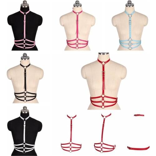 Gothic Leather Women Sexy Elastic Cage Bra Hollow Out Bandage Strappy Halter Bustier Tops Vest Body Harness Sexy Lingerie Bra