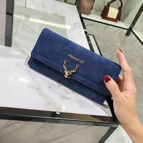 Womens long wallet ladies Three fold Matte Korean version of cute Christmas deer multi-card coin purse fashion card holder 879