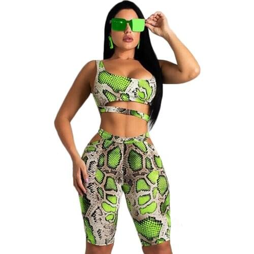 Serpentine Sports Sets Women 2PCS Suit Crop Top Pants Outfit Workout Clothes Tracksuit Summer Beach