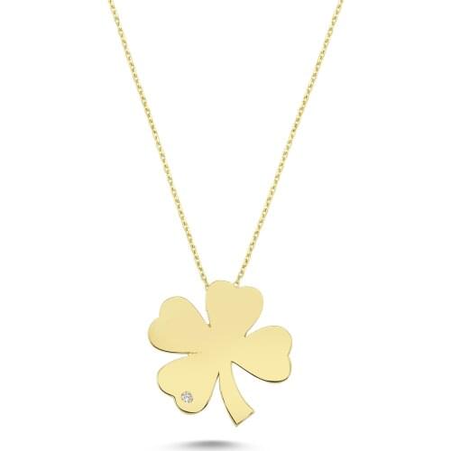 14k (585) Gold Four Leaf Clover Pendant, Necklace