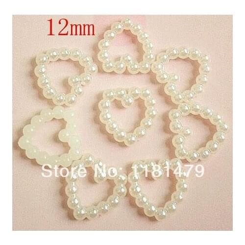 300pcs 12mm Pearl / Pearlized Flat Back hart shape Cabochon WHITE for phone scrapbook diy hair pin accessaries