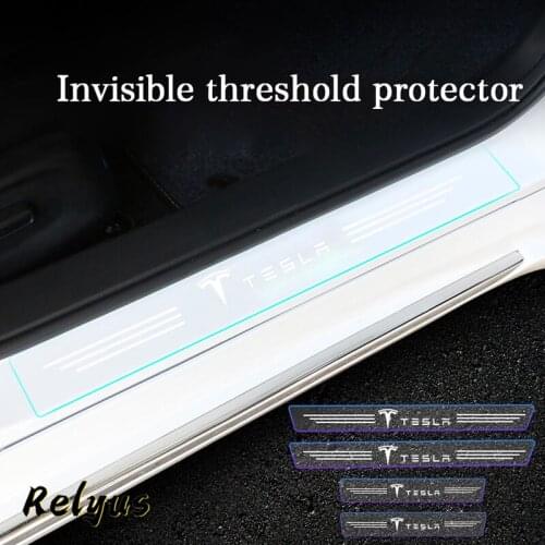 4Pcs Transparent Car Door Sill Protector Threshold Protective Film Decorative Stickers For Tesla Model 3 Y X S Accessories