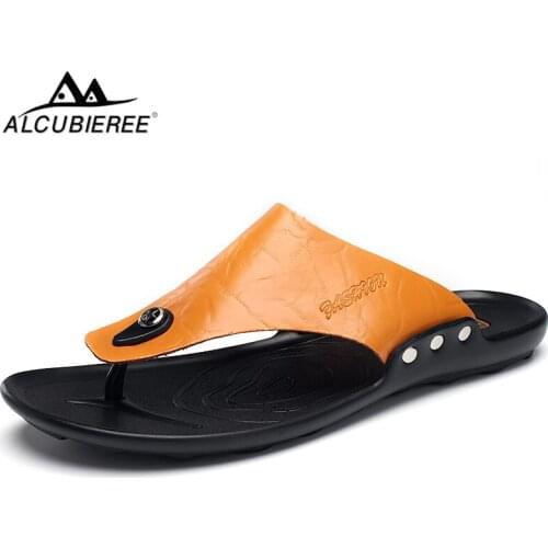 ALCUBIEREE Summer Lightweight Slippers Men Breathable Flat Flip Flops Sandals Casual Flexible Beach Shoes Outdoor Slides for Man