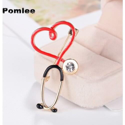 Pomlee Hot Sale Medical Medicine Brooch Pin Stethoscope Electrocardiogram Heart Shaped Pin Nurse Doctor Backpack Lapel Jewelry