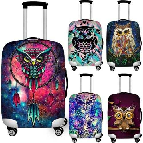 Twoheartsgirl Art Cartoon Owl Print Travel Luggage Protective Dust Covers Elastic 18''-32'' Suitcase Cover Waterproof Covers