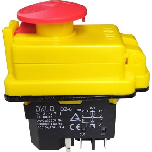 DKLD DZ-6I 5Pin Waterproof Electromagnetic Pushbutton Switches Bipolar Normally Open Emergency Stop Industrial Switch for Drill