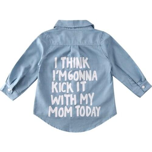 Toddler Kids Baby Girl Denim Tops Shirt Back Letters Print Coat Shirt Jacket 2-7Y