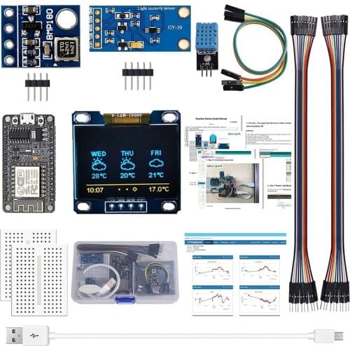 ESP8266 Weather Station Kit with DHT11 Temperature Humidity BMP180 Light Sensor 0.96 inch OLED IIC Display for Arduino