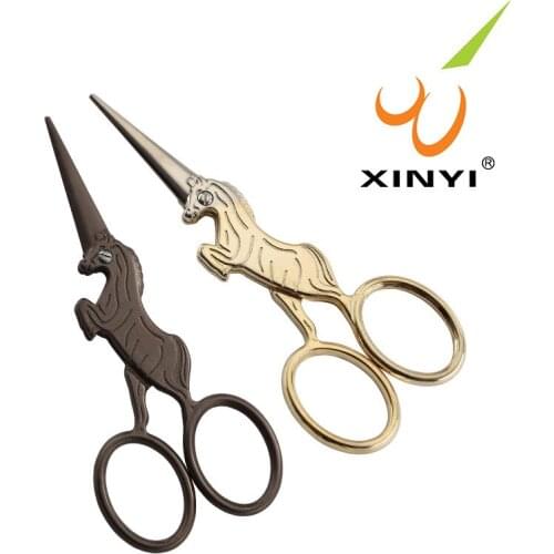 Horse Scissors Titanium-plated Retro Scissors Embroidered Hand-cut Mini-scissors Barbershop Hair Scissors Shears